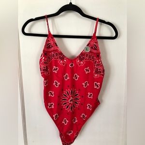 Bandana Print High Leg One Piece Swimsuit